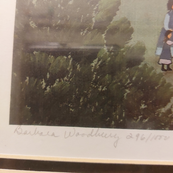 Barbara Woodbury Barn Raising Limited Edition Lithograph in Wood Frame. 296/1000 - Picture 10 of 11